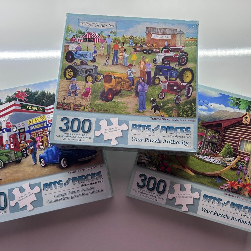 BITS AND PIECES 100902 Jigsaw Puzzles LRG 300 Pieces Farm-Gas-Summer Set of 3 **